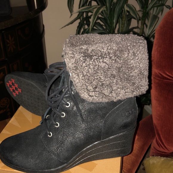 UGG Shoes - UGG Boot- waterproof black suede, wedge